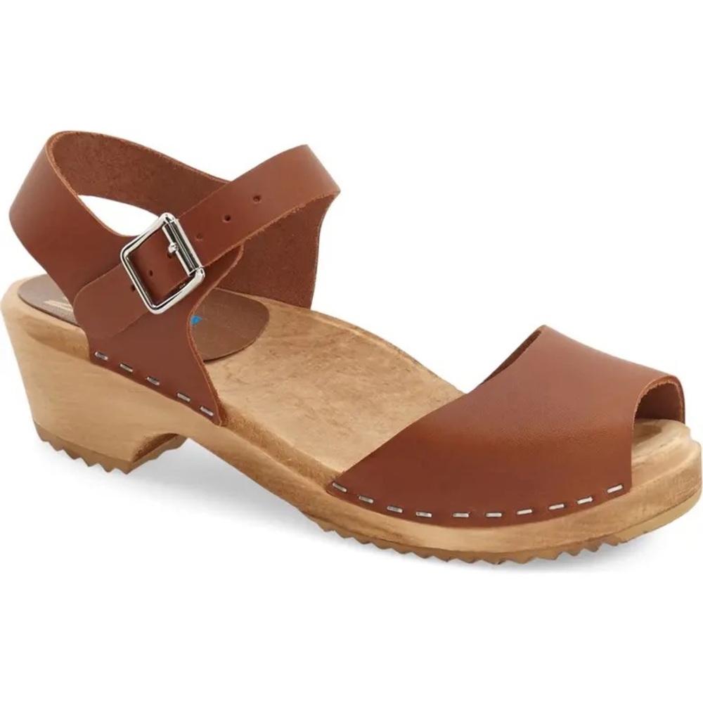 MIA Brown Leather Clog Sandal with Buckle